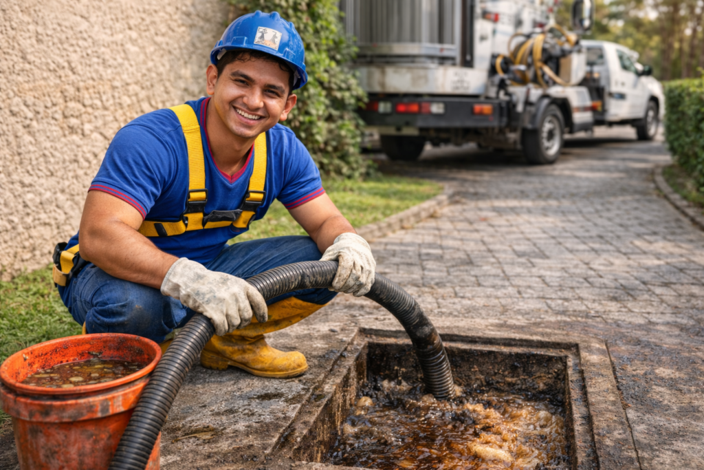 Desentupidora Cangaíba realizando atendimento emergencial em residência