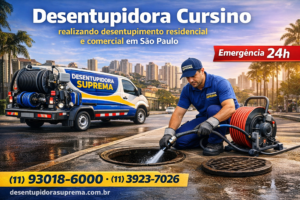 Desentupidora Cursino realizando desentupimento residencial e comercial em São Paulo