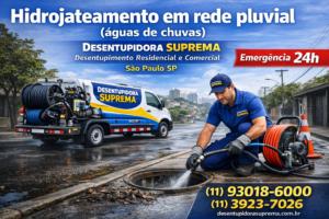 Hidrojateamento em rede pluvial (águas de chuvas)