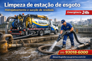 Limpeza de estação de esgoto Hidrojateamento e sucção de resíduos